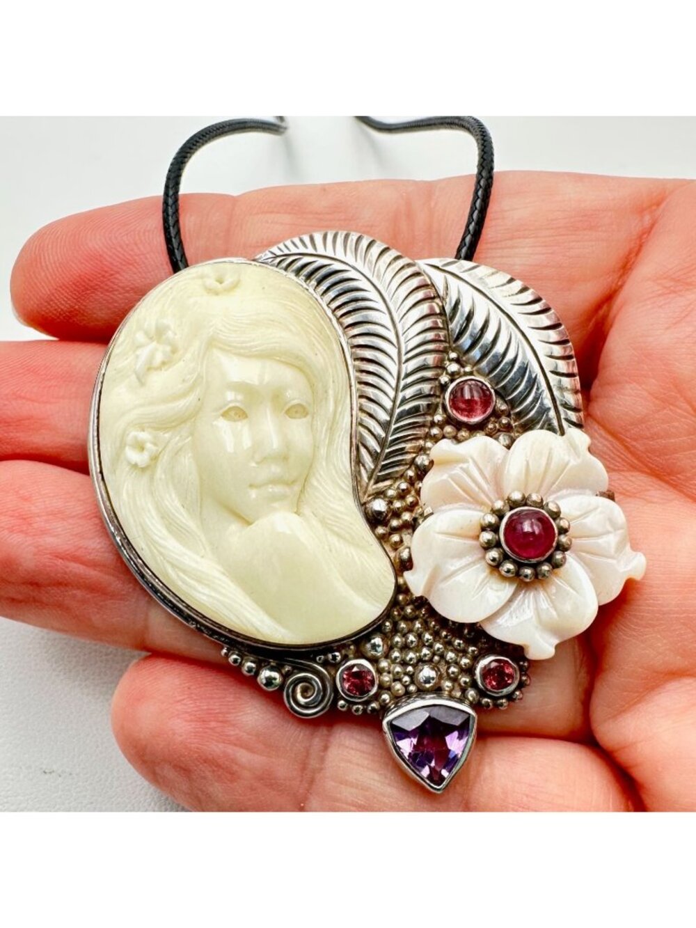 Sajen Pink Purple Gemstone Goddess Pin Pendant Sterling Silver Necklace